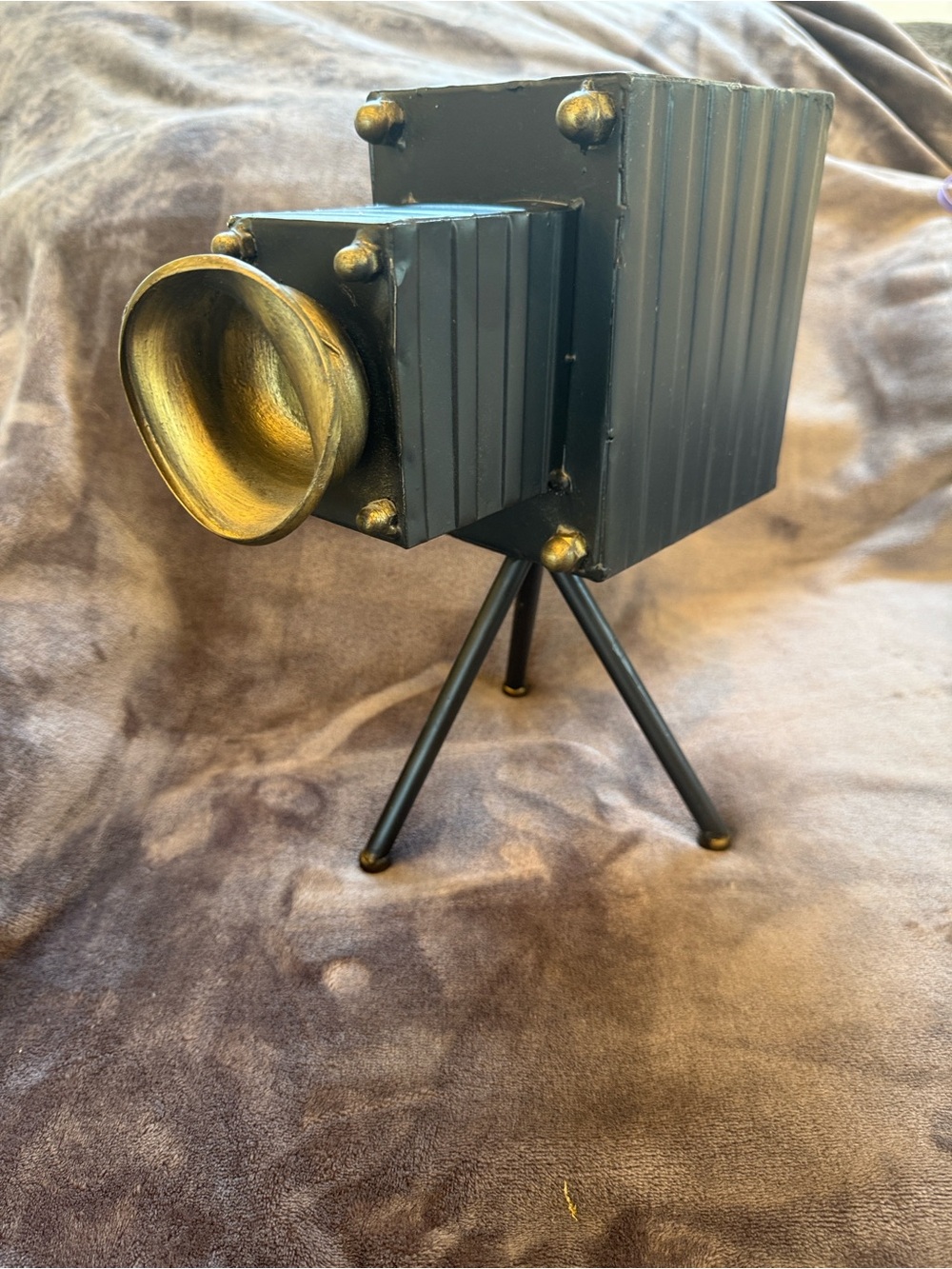Decorative Vintage-Style Black & Gold Camera Sculpture
